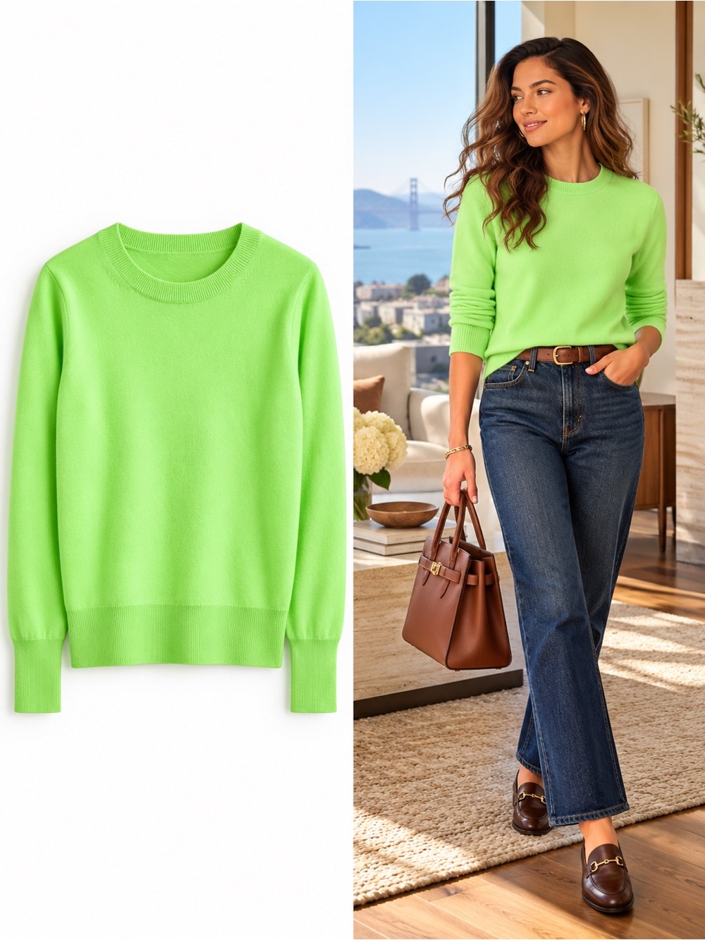 J.Crew Classic Fit Cashmere Crewneck Sweater Lime Sherbet Green NWT Medium